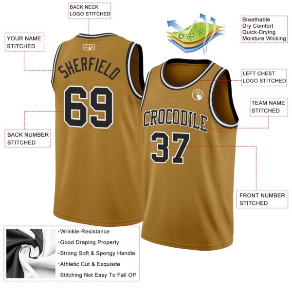 Custom Old Gold Black-White Authentic Basketball Jersey