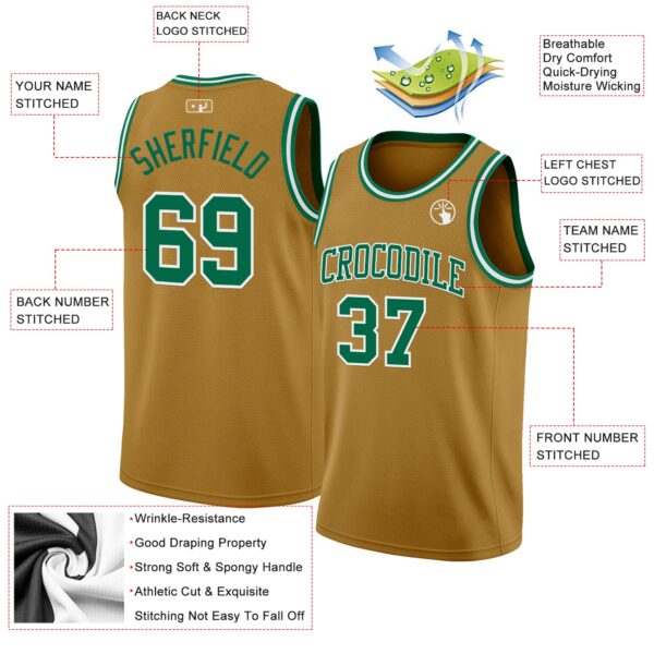 Custom Old Gold Kelly Green-White Authentic Basketball Jersey