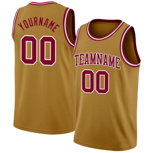 Custom Old Gold Maroon-White Authentic Basketball Jersey