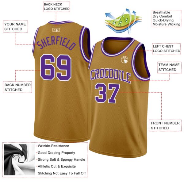 Custom Old Gold Purple-White Authentic Basketball Jersey