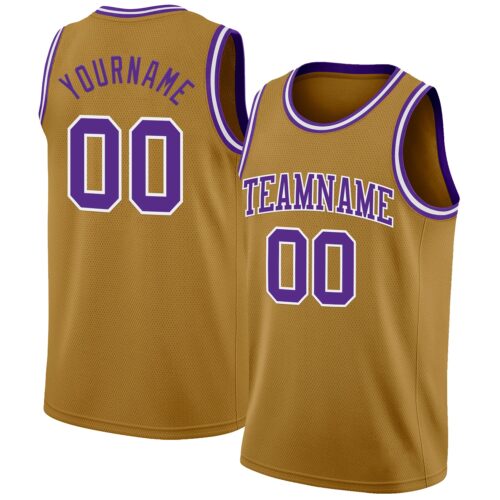 OldGold0162 Custom Old Gold Purple-White Authentic Basketball Jersey