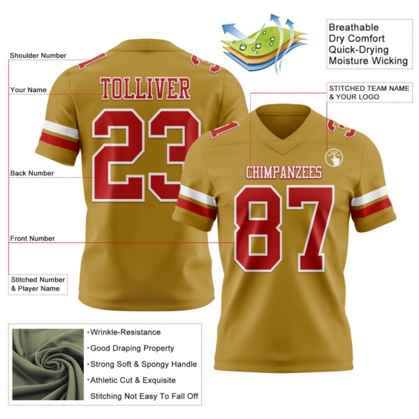 Custom Old Gold Red-White Authentic Football Jersey