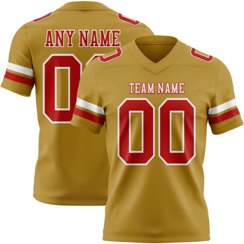 OldGold0163 Custom Old Gold Red-White Authentic Football Jersey