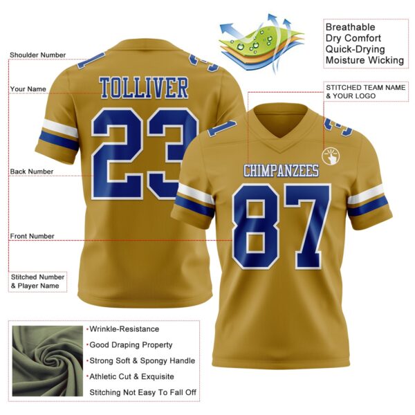 Custom Old Gold Royal-White Authentic Football Jersey