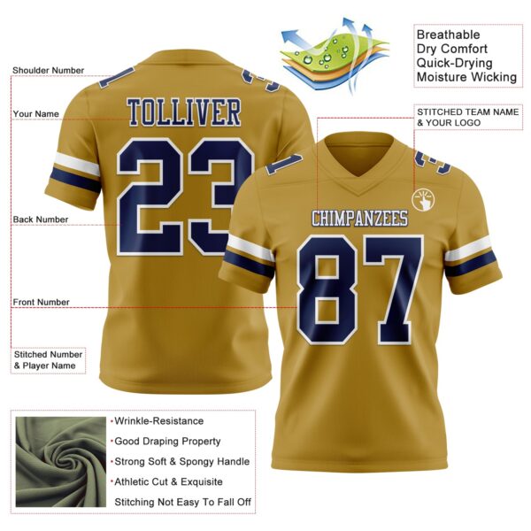 Custom Old Gold Navy-White Authentic Football Jersey