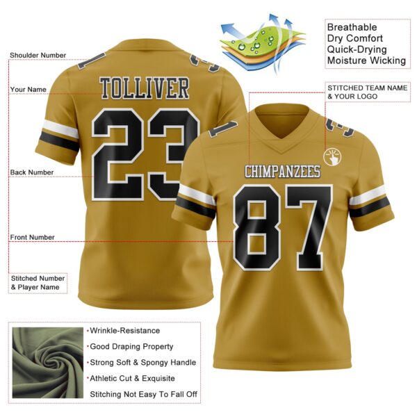 Custom Old Gold Black-White Authentic Football Jersey