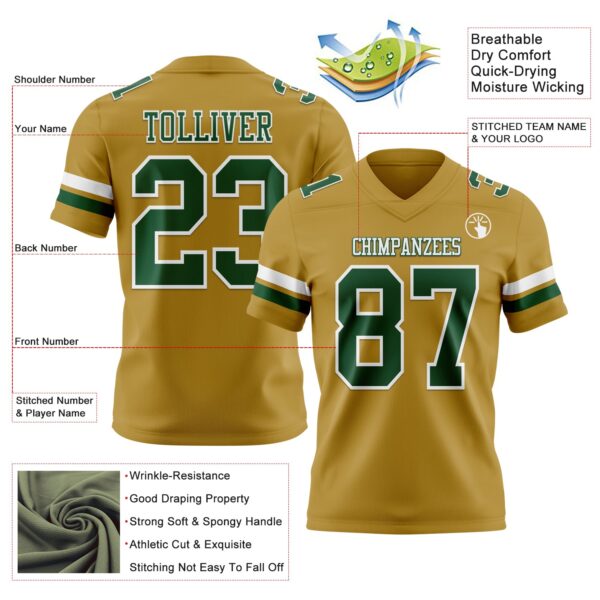 Custom Old Gold Green-White Authentic Football Jersey