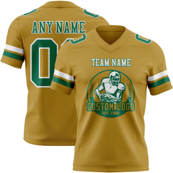 Custom Old Gold Kelly Green-White Authentic Football Jersey