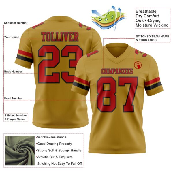 Custom Old Gold Red-Black Authentic Football Jersey