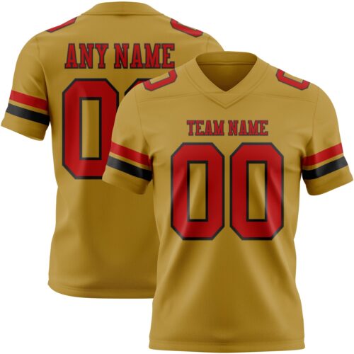 Custom Old Gold Red-Black Authentic Football Jersey