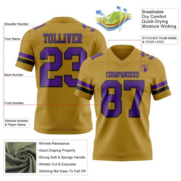 Custom Old Gold Purple-Black Authentic Football Jersey