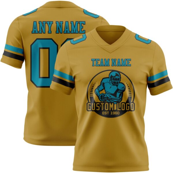 Custom Old Gold Teal-Black Authentic Football Jersey