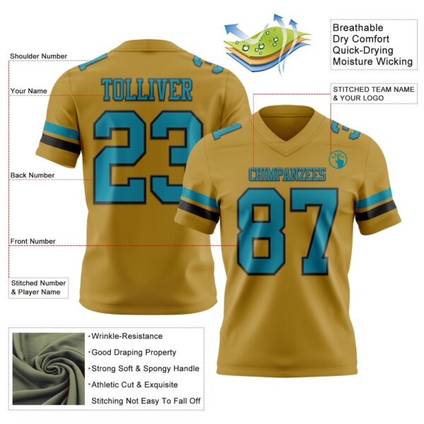 Custom Old Gold Teal-Black Authentic Football Jersey