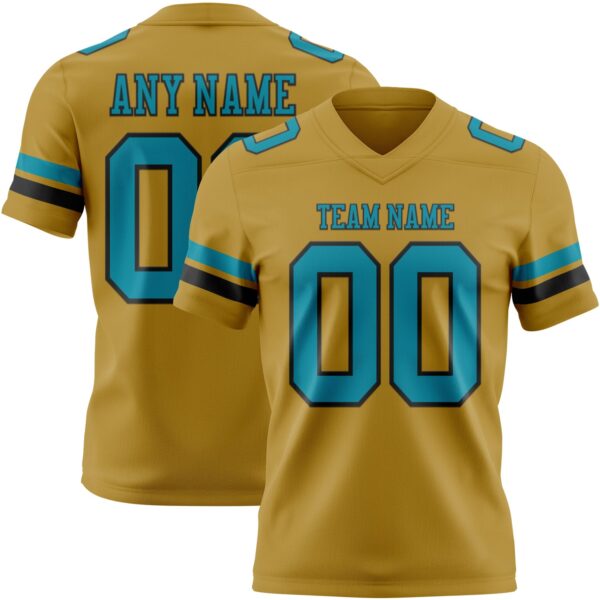 Custom Old Gold Teal-Black Authentic Football Jersey