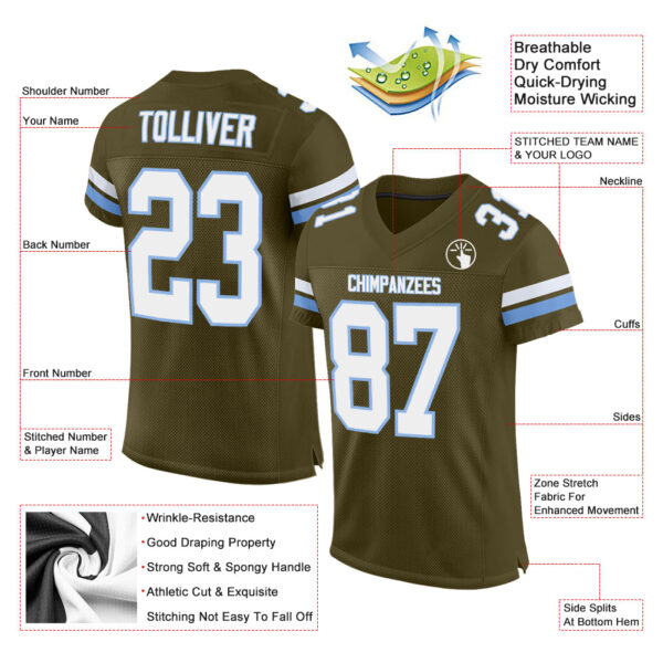 Olive0072-1_13e0bb7a-aae3-4a30-9230-f7220c8c365d Custom Olive White-Light Blue Mesh Authentic Salute To Service Football Jersey