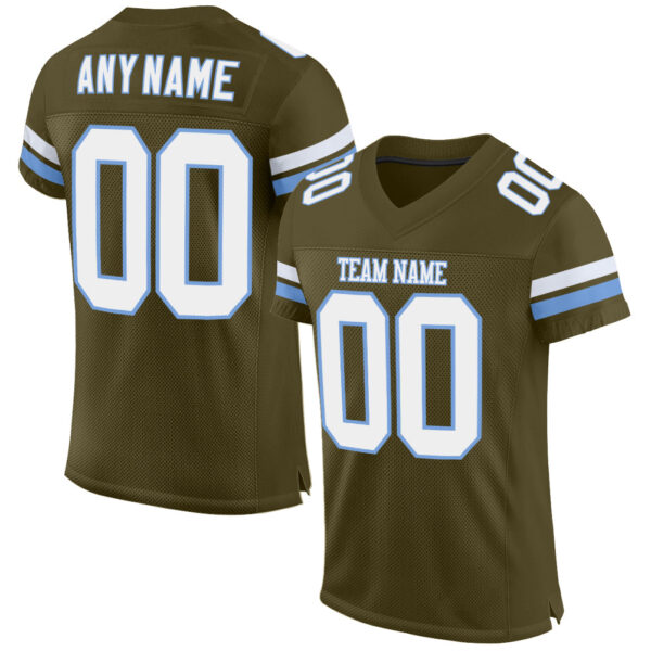 Olive0072_67a79897-08fd-448f-8335-54012c25bd45 Custom Olive White-Light Blue Mesh Authentic Salute To Service Football Jersey