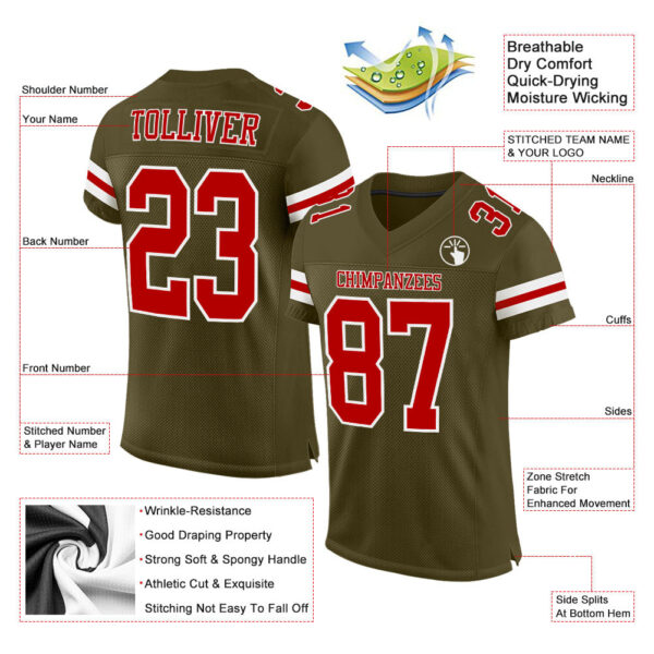 Olive0075-1_777dfd32-99de-4ac3-952d-2797b8b8ec4e Custom Olive Red-White Mesh Authentic Salute To Service Football Jersey