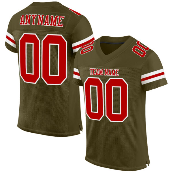 Olive0075_92619883-6a60-446c-85b5-61df0e2f7a0c Custom Olive Red-White Mesh Authentic Salute To Service Football Jersey