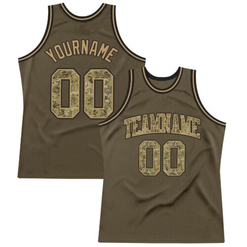 Olive0103 Custom Olive Camo-Old Gold Authentic Throwback Salute To Service Basketball Jersey