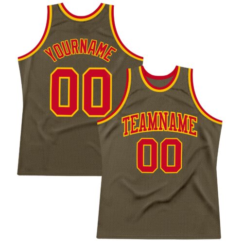 Olive0104 Custom Olive Red-Gold Authentic Throwback Salute To Service Basketball Jersey