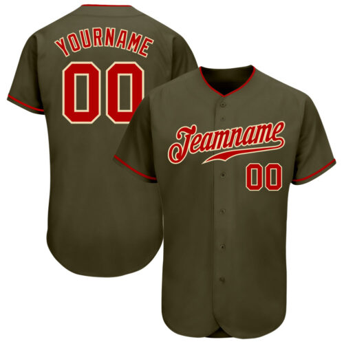 Olive0116 Custom Olive Red-Cream Authentic Salute To Service Baseball Jersey