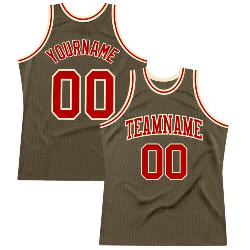 Olive0140 Custom Olive Red-Cream Authentic Throwback Salute To Service Basketball Jersey