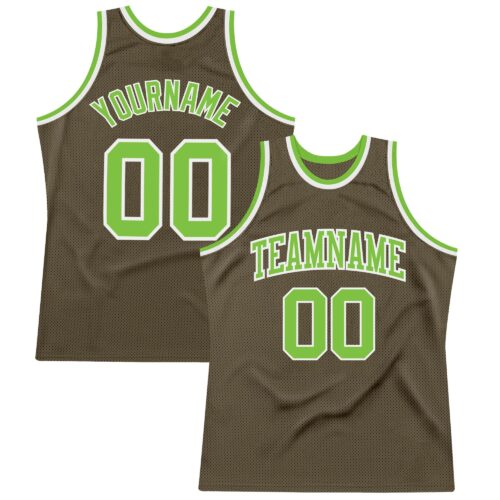 Olive0142 Custom Olive Neon Green-White Authentic Throwback Salute To Service Basketball Jersey