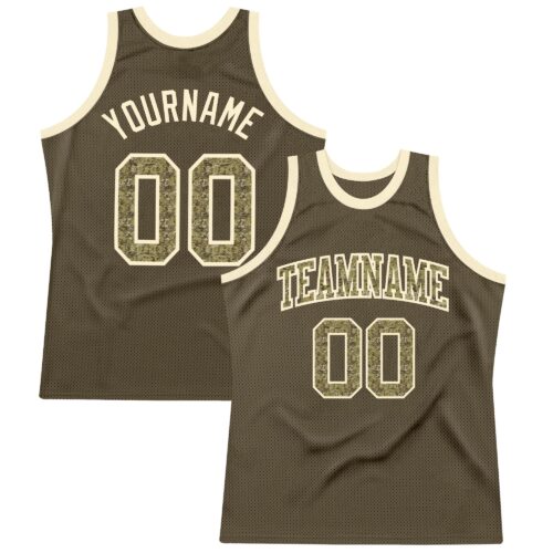 Olive0155 Custom Olive Camo-Cream Authentic Throwback Salute To Service Basketball Jersey