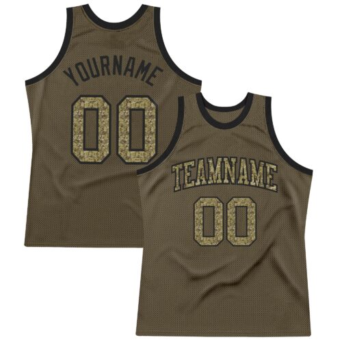 Olive0156 Custom Olive Camo-Black Authentic Throwback Salute To Service Basketball Jersey