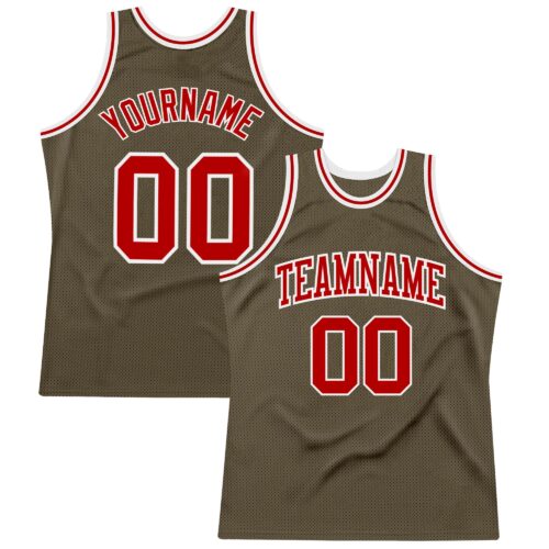 Olive0157 Custom Olive Red-White Authentic Throwback Salute To Service Basketball Jersey