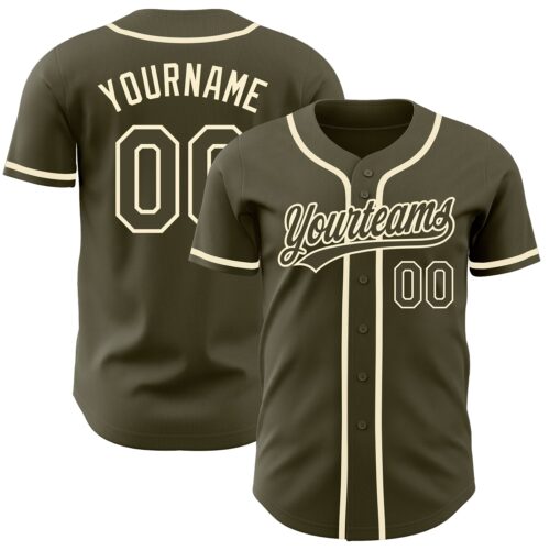 Olive0167 Custom Olive Olive-Cream Authentic Salute To Service Baseball Jersey