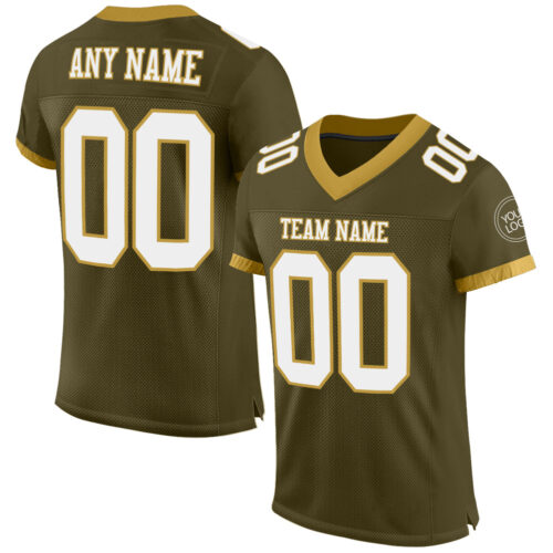 Olive0206_1276241d-387d-4936-97f5-a2cd2fbe076e Custom Olive White-Old Gold Mesh Authentic Salute To Service Football Jersey