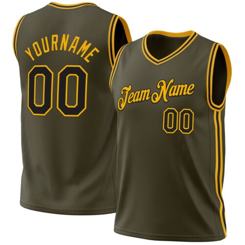Olive0262 Custom Olive Black-Gold Authentic Throwback Salute To Service Basketball Jersey