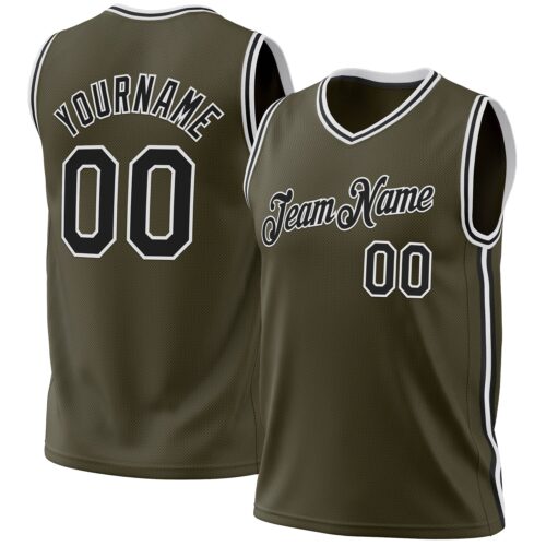Olive0265 Custom Olive Black-White Authentic Throwback Salute To Service Basketball Jersey