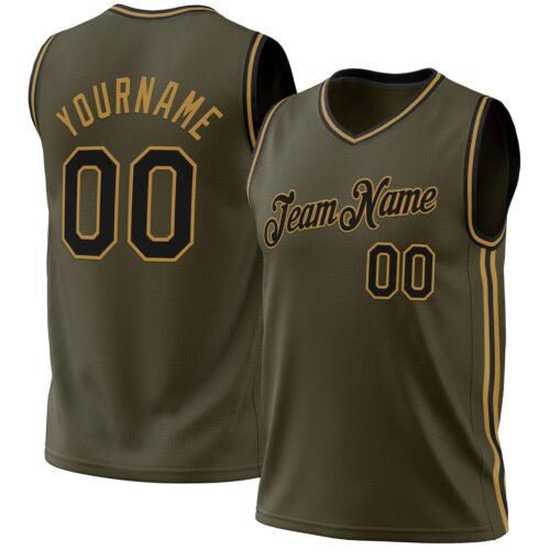 Olive0272 Custom Olive Black-Old Gold Authentic Throwback Salute To Service Basketball Jersey