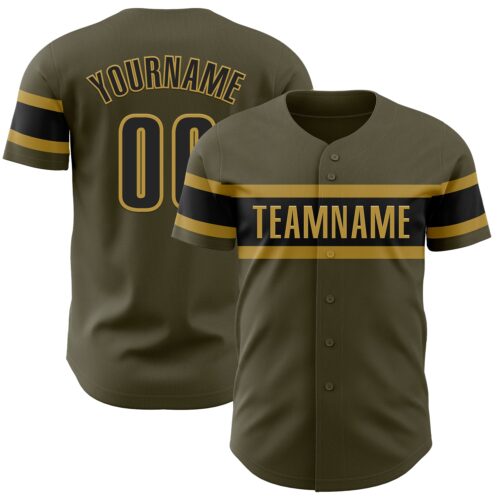 Olive0312 Custom Olive Black-Old Gold Authentic Salute To Service Baseball Jersey