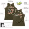 Custom Olive Vintage USA Flag Cream-Black Authentic Throwback Salute To Service Basketball Jersey