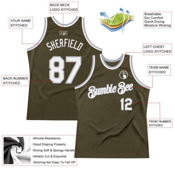 Custom Olive White-Gray Authentic Throwback Salute To Service Basketball Jersey