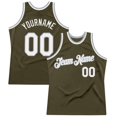 Custom Olive White-Gray Authentic Throwback Salute To Service Basketball Jersey