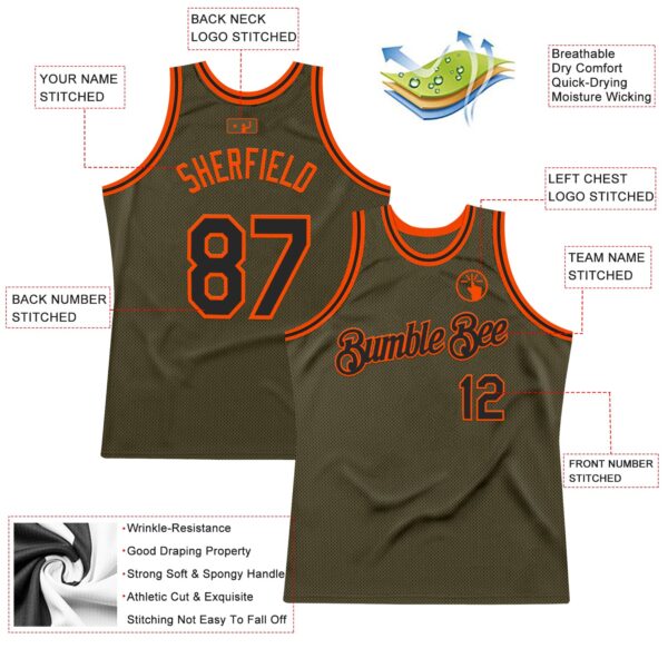 Custom Olive Black-Orange Authentic Throwback Salute To Service Basketball Jersey