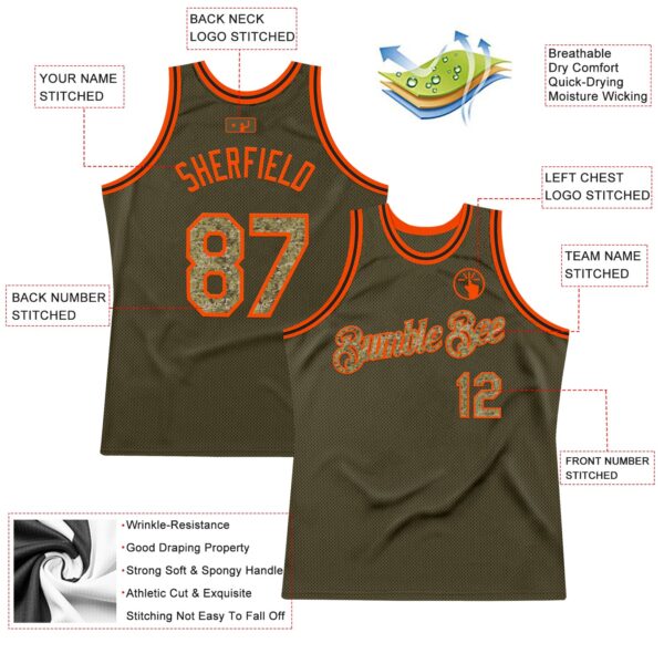 Custom Olive Camo Orange-Black Authentic Throwback Salute To Service Basketball Jersey