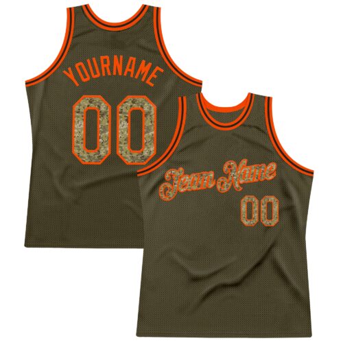 Olive0374 Custom Olive Camo Orange-Black Authentic Throwback Salute To Service Basketball Jersey