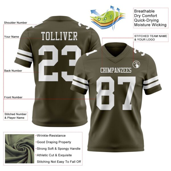 Custom Olive White Authentic Salute To Service Football Jersey