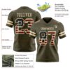 Custom Olive Vintage USA Flag-Cream Authentic Salute To Service Football Jersey