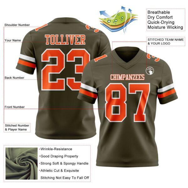 Custom Olive Orange-White Authentic Salute To Service Football Jersey