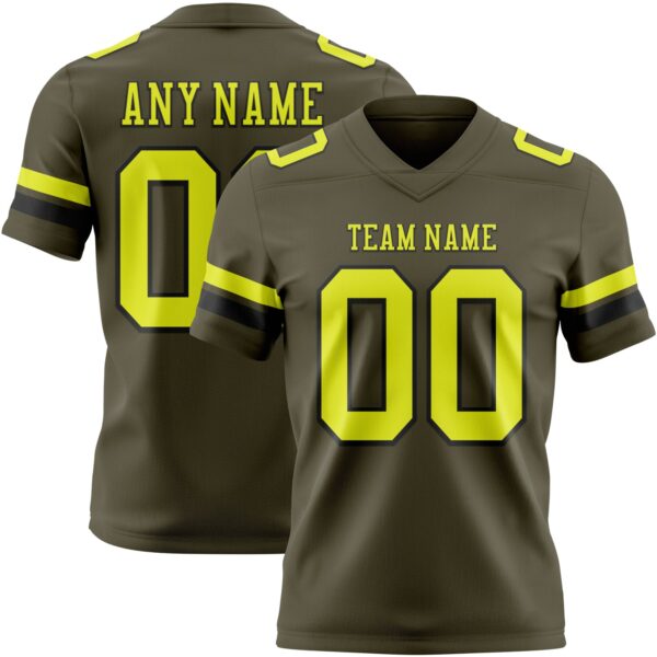 Custom Olive Neon Yellow-Black Authentic Salute To Service Football Jersey