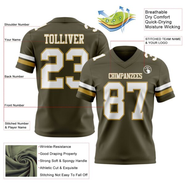 Custom Olive White-Old Gold Authentic Salute To Service Football Jersey