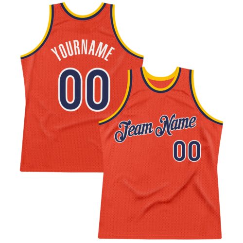 Orange0087 Custom Orange Navy-Gold Authentic Throwback Basketball Jersey