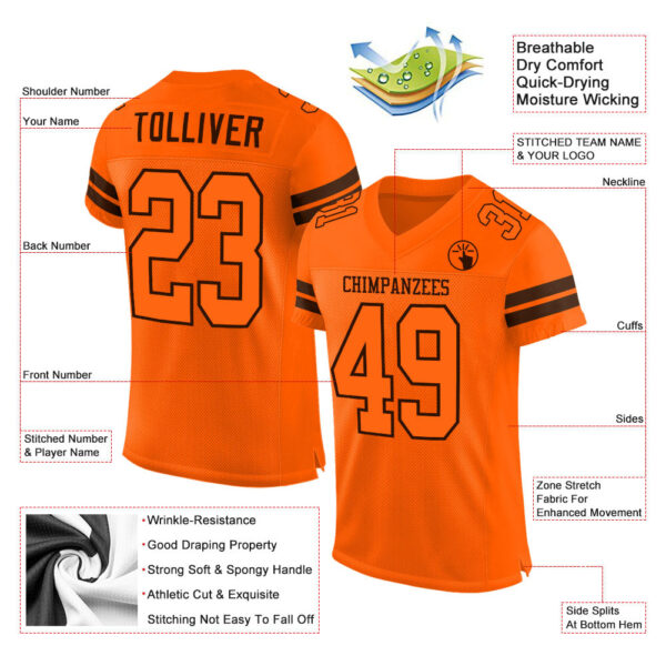 Orange0136-1 Custom Orange Orange-Brown Mesh Authentic Football Jersey