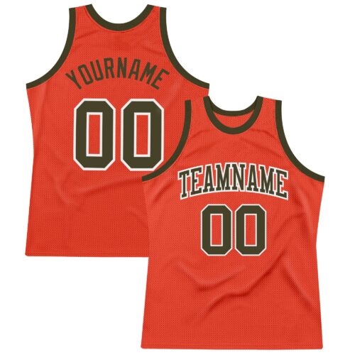 Orange0272 Custom Orange Olive-White Authentic Throwback Basketball Jersey